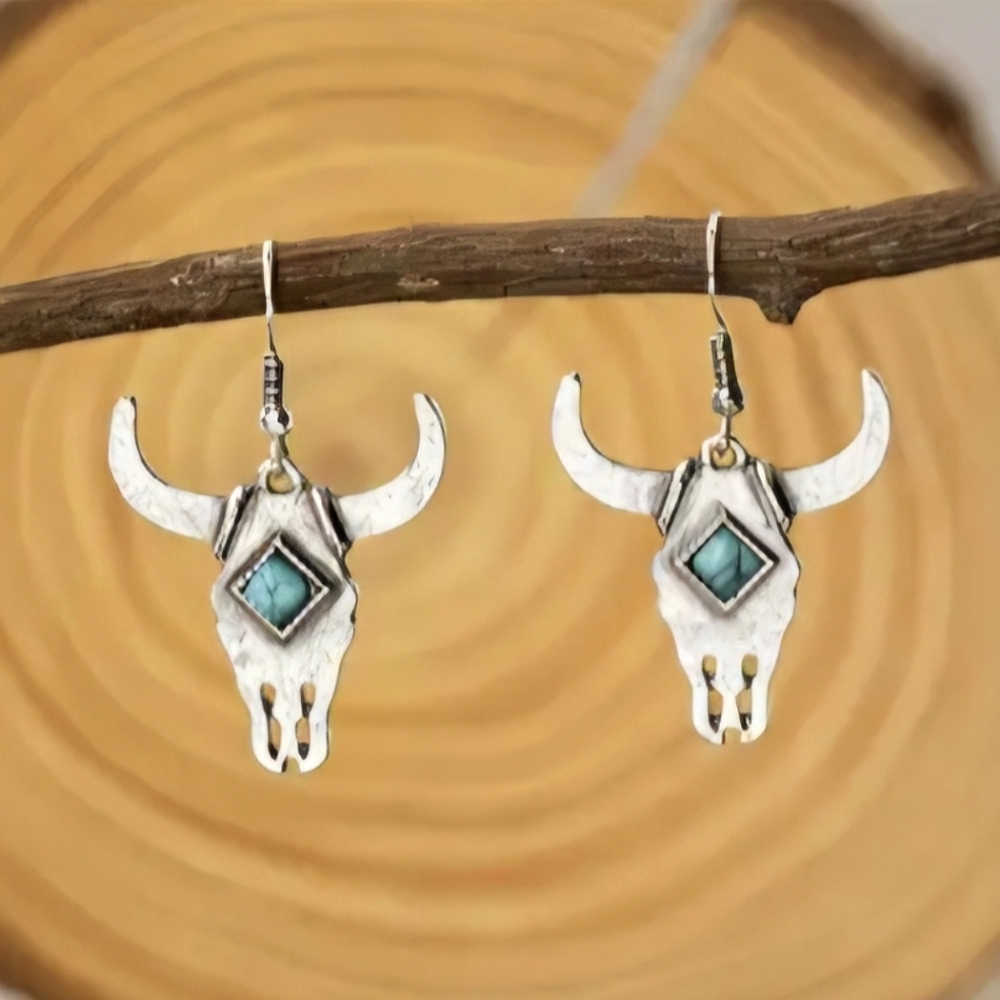 Western Bull Head Silver Earrings